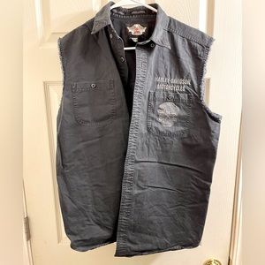 Harley sleeveless cutoff blowout button down